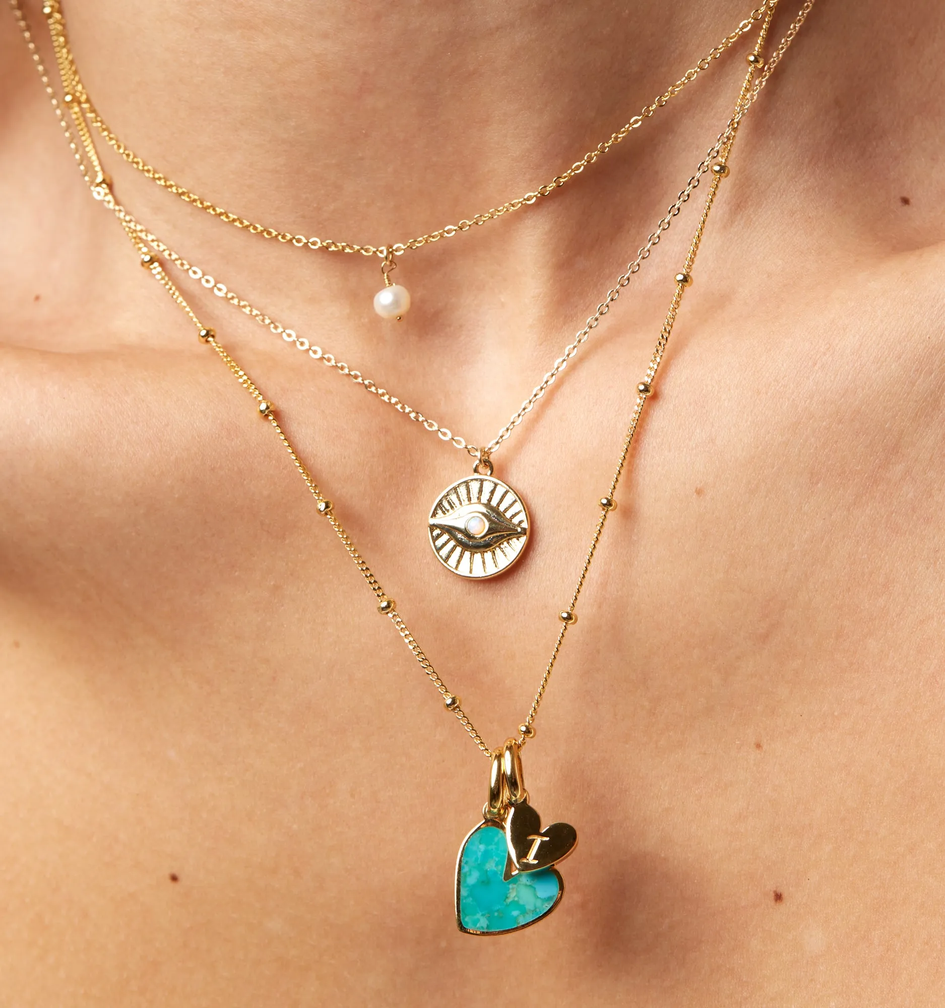 Turquoise Heart Initial Necklace