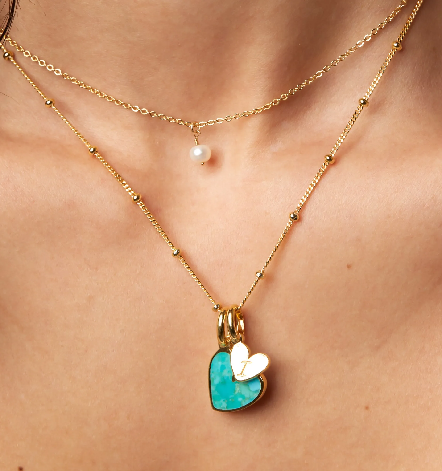 Turquoise Heart Initial Necklace