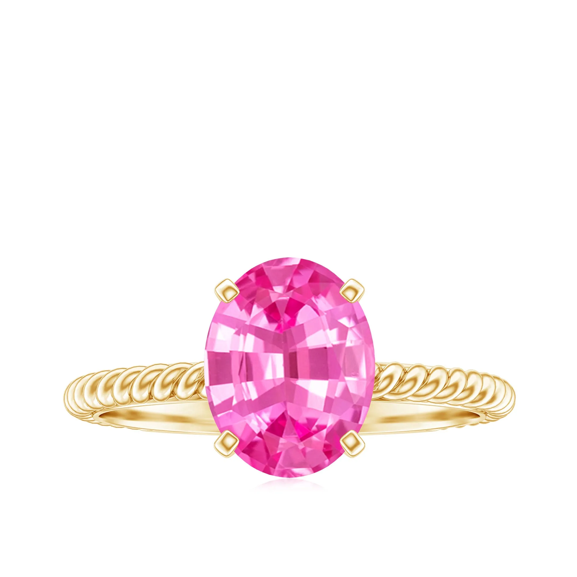 Twisted Rope Created Pink Sapphire Solitaire Ring with Surprise Diamond