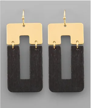 Two Tone Wooden Rectangle Earrings - Black