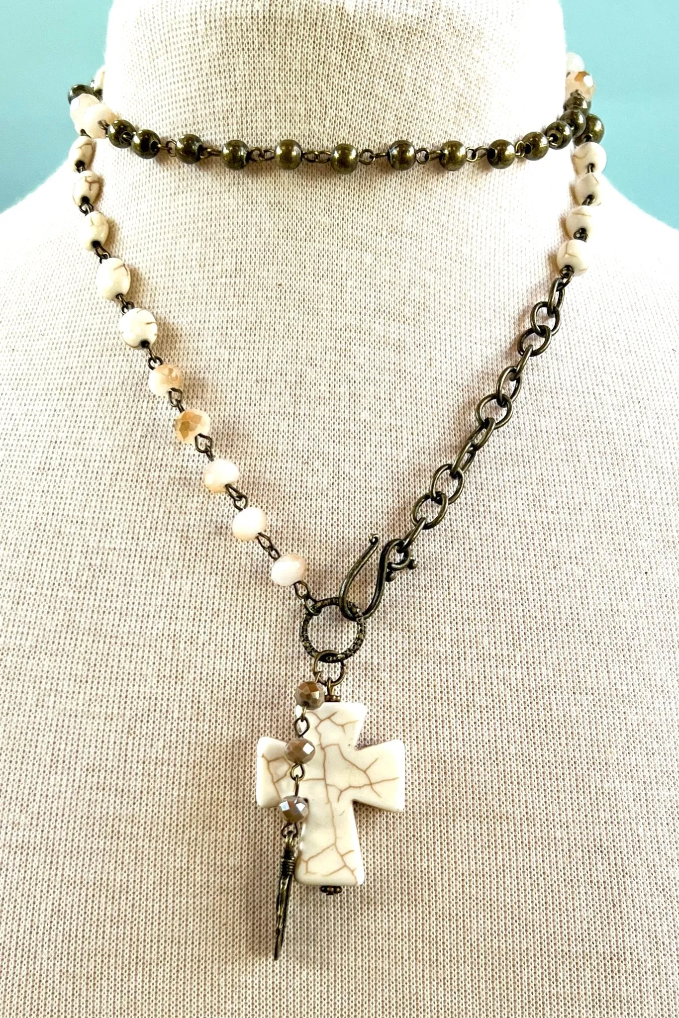 Valerie White Stone Cross Necklace