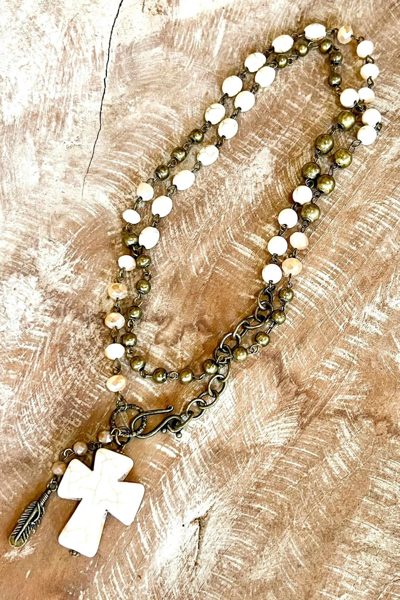 Valerie White Stone Cross Necklace