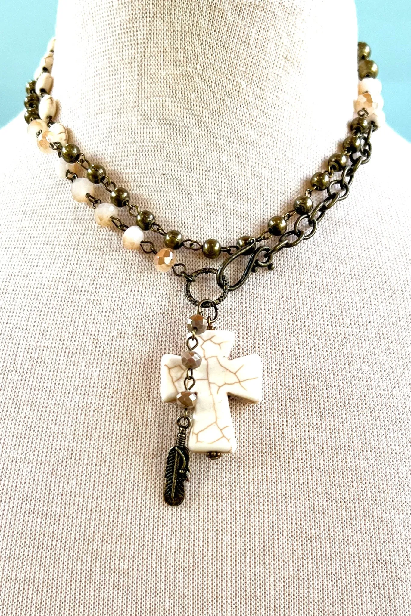 Valerie White Stone Cross Necklace