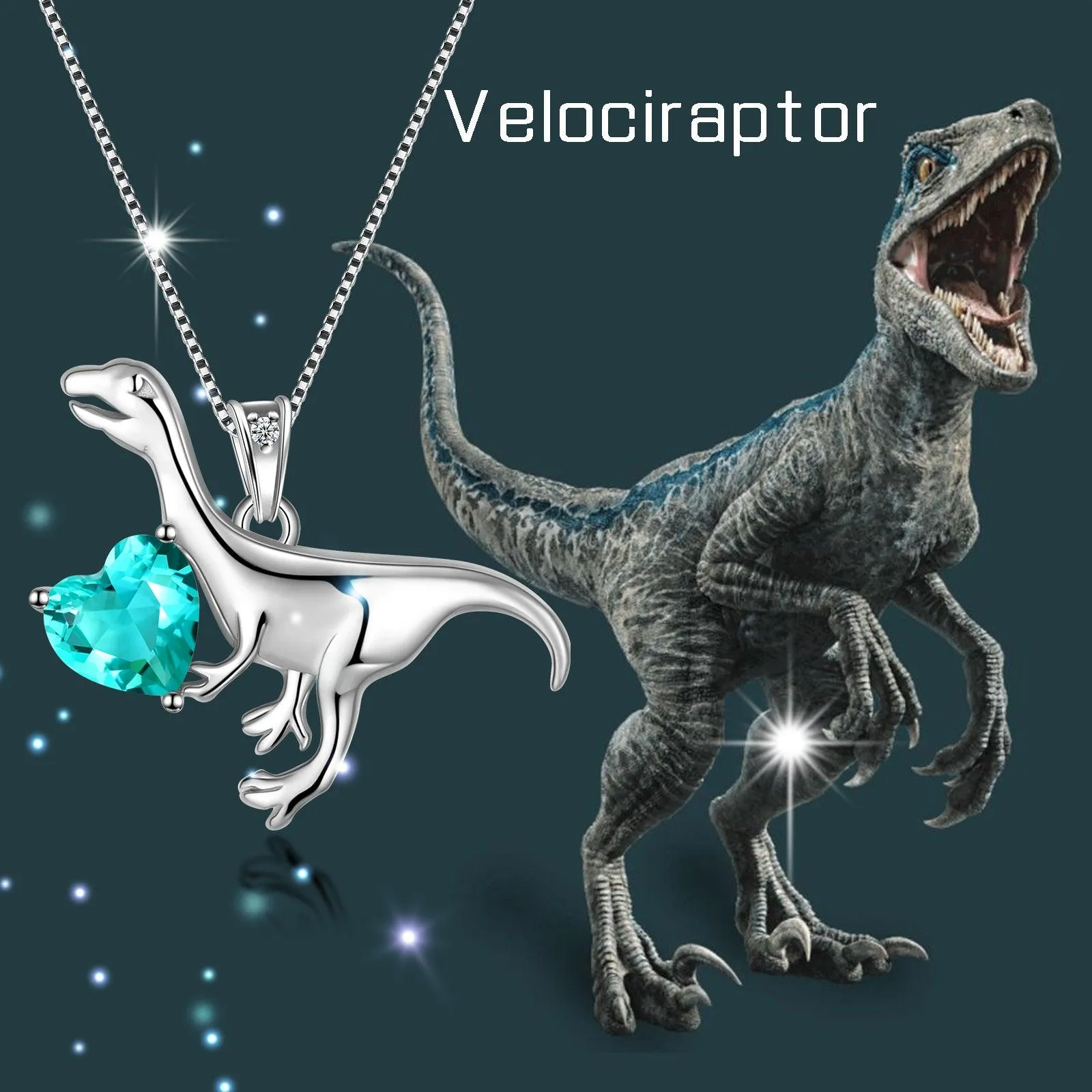 Velociraptor Dinosaur Charm Necklace Pendant Sterling Silver Women Girls Jewelry Gift