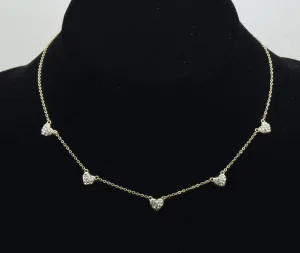 Vintage Sterling Silver and Rhinestones Hearts Chain Necklace