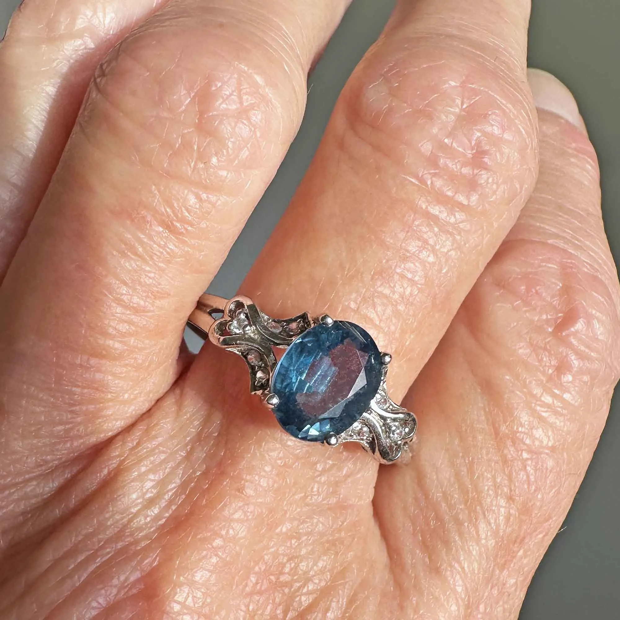 Vintage White & Blue Topaz Solitaire Ring in Silver