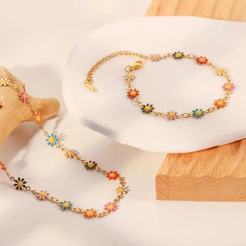 Women's Colorful Daisy Chain Necklace Bracelet