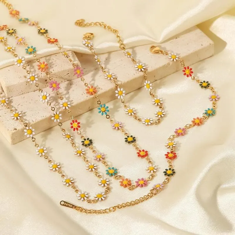 Women's Colorful Daisy Chain Necklace Bracelet