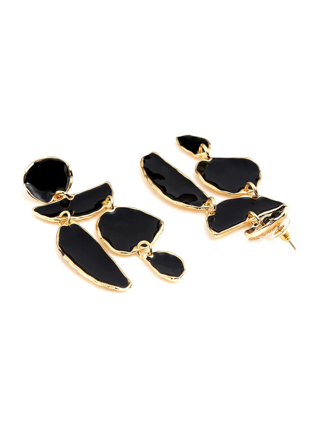 Yellow Chimes Black Earrings for Women Gold Plated Geometric Shape Danglers Earrings for Women and Girls