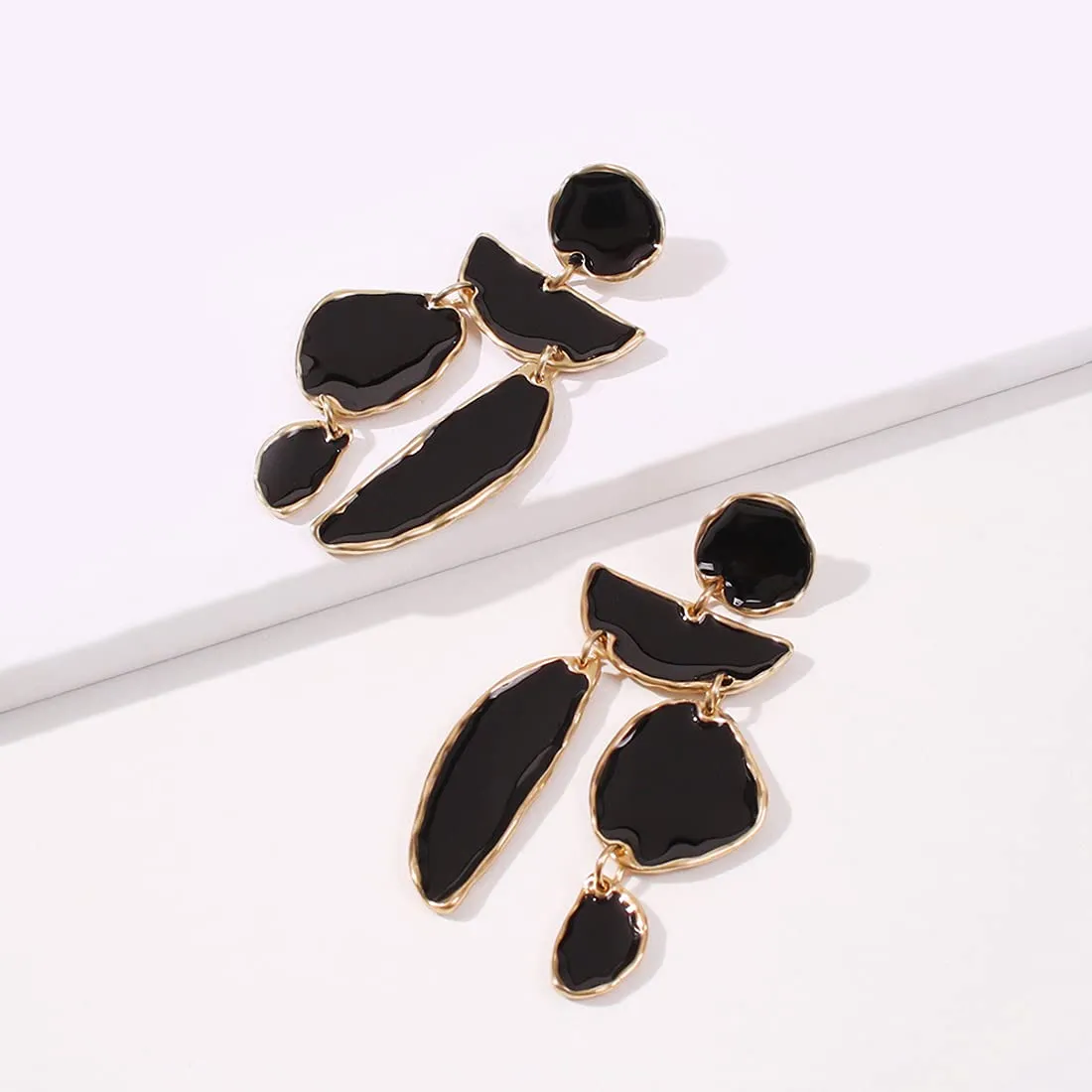 Yellow Chimes Black Earrings for Women Gold Plated Geometric Shape Danglers Earrings for Women and Girls